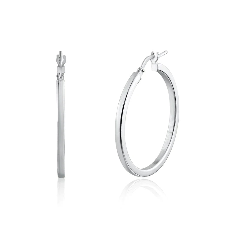 Women’s rose gold earrings-Silver 925 Rhodium Plated Silver 2mm Hoop Earrings