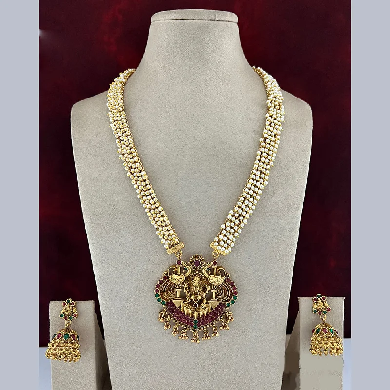 Women’s heart locket necklace-Diksha Collection Gold Plated Temple Long Necklace Set