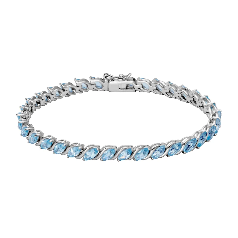 Women’s wedding bracelet-Sterling Silver Marquise Blue Topaz Line Bracelet by Samuel B.