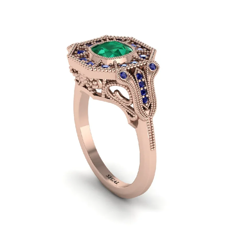 Women’s signature diamond ring-Emerald Cushion Cut Art Deco Engagement Ring - Kristin No. 65