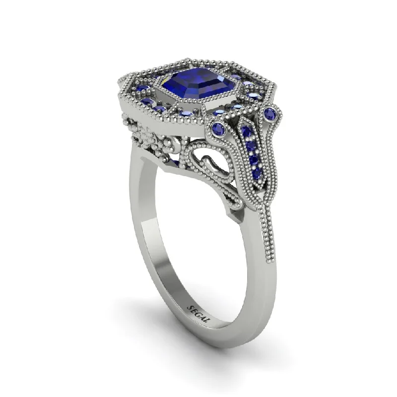 Women’s two-tone engagement ring-Sapphire Emerald Cut Art Deco Engagement Ring - Dawn No. 75