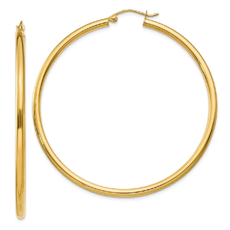 Women’s silver hoop earrings-2.5mm, 14k Yellow Gold Classic Round Hoop Earrings, 55mm (2 1/8 Inch)