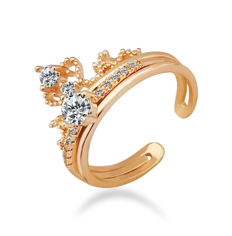 Women’s textured ring-Urbana Gold Plated Ring With Crystal Stone