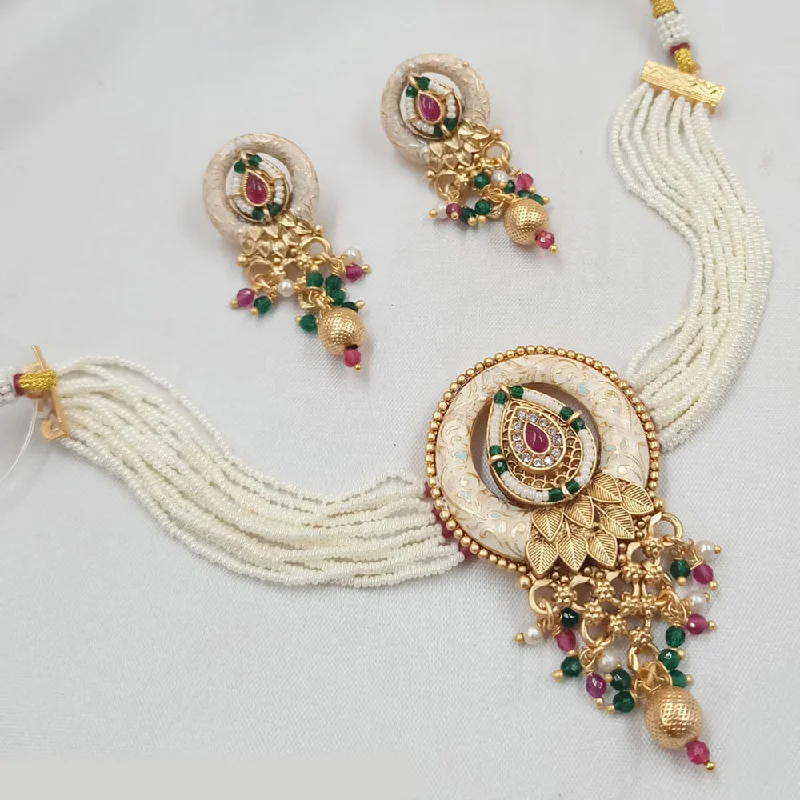 Women’s vintage gold necklace-Padmawati Bangles Copper Gold Pearl Choker Necklace Set