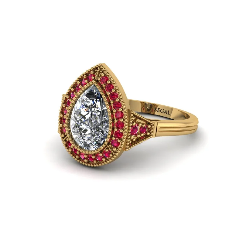 Women’s vintage engagement ring-Pear Cut Diamond Milgrain Halo Engagement Ring - Daleyza No. 46