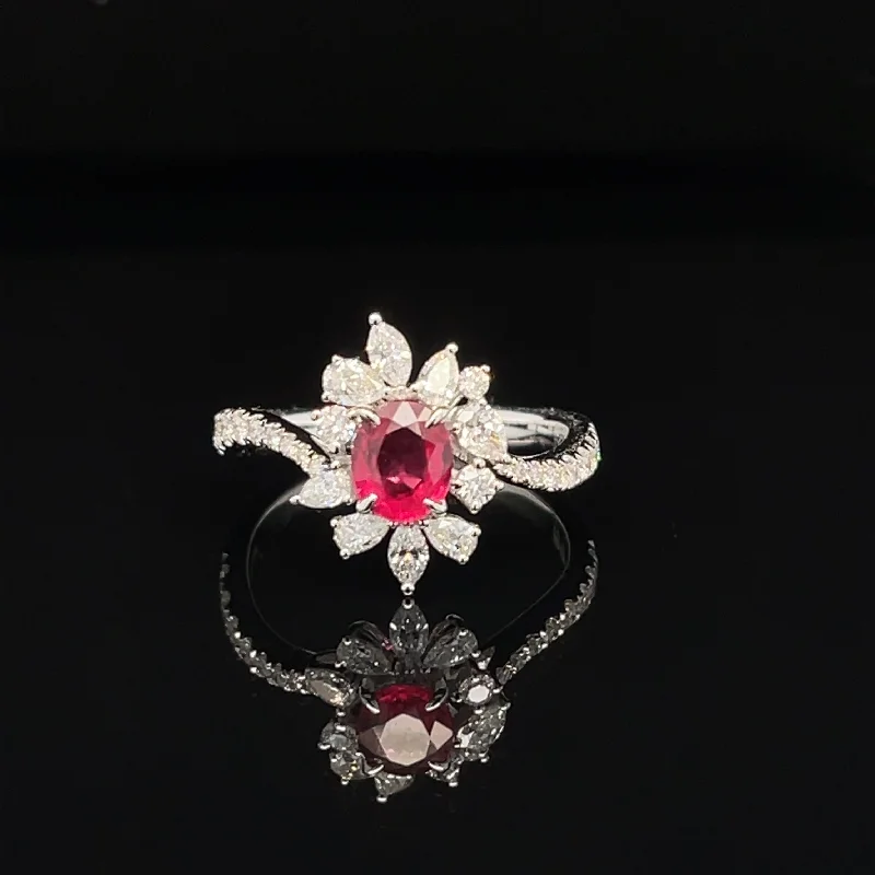 Women’s elegant diamond engagement ring-Ruby & Diamond 1.41ctw Engagement Ring in 18k White Gold - #425 - RGRUB105161