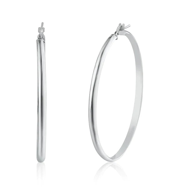 Women’s flower earrings-Silver 925 Rhodium Plated Silver Dome 3.5mm Hoop Earrings