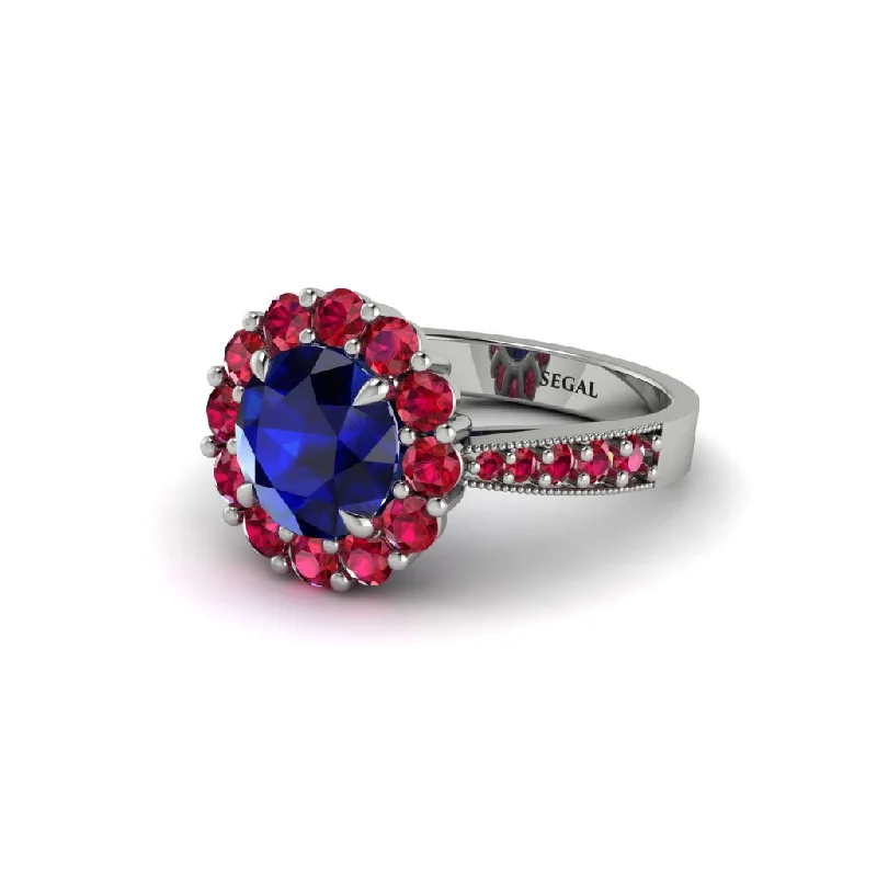 Women’s solitaire engagement ring-Ruby Round Halo Engagement Ring - Unity No. 60