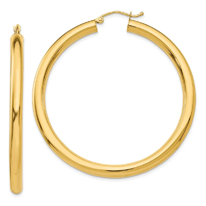 Women’s long dangling earrings-4mm, 14k Yellow Gold Classic Round Hoop Earrings, 50mm (1 7/8 Inch)