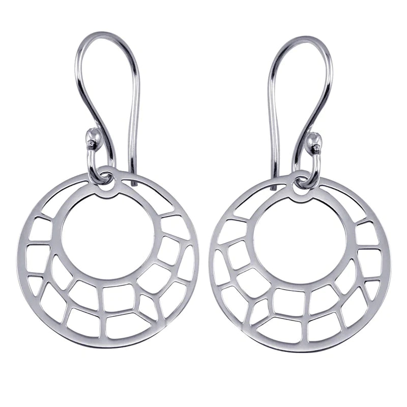 Women’s wedding earrings-Silver 925 Dangling Flat Round Design Earrings