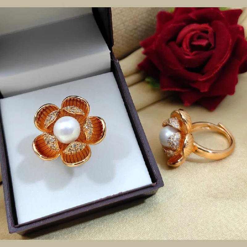 Women’s rose gold engagement ring-Aamrapali Austrian Stone & Pearl Adjustable Ring (1 Piece Only)