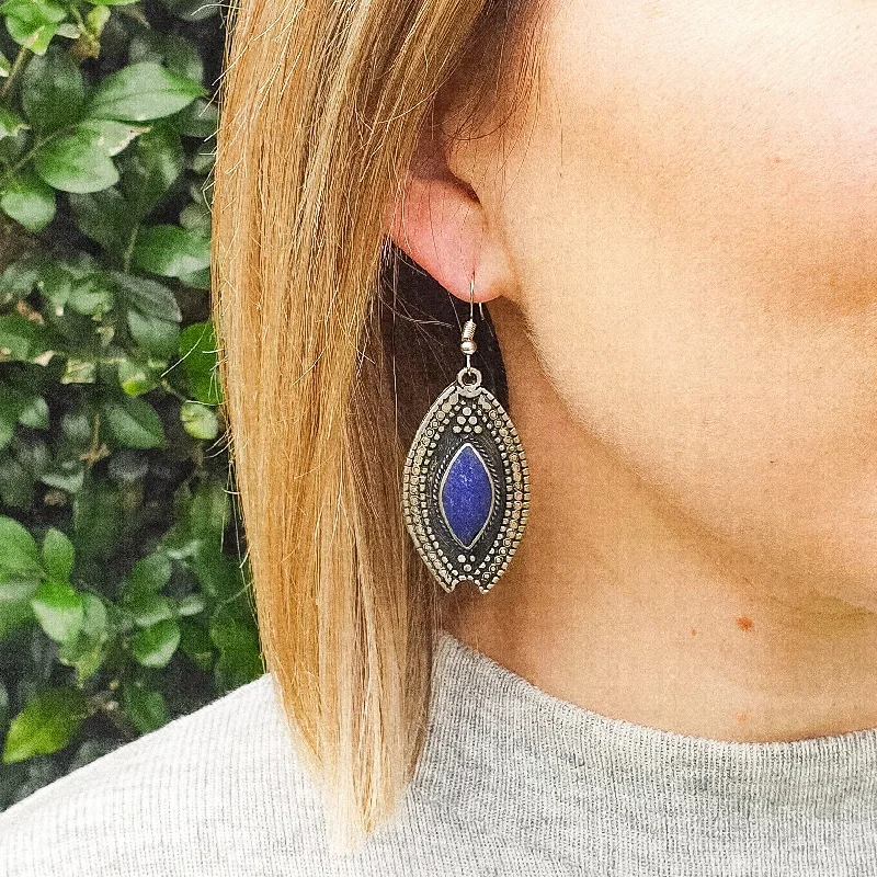 Women’s simple stud earrings-Tribal Drop Earrings - Lapis Stone