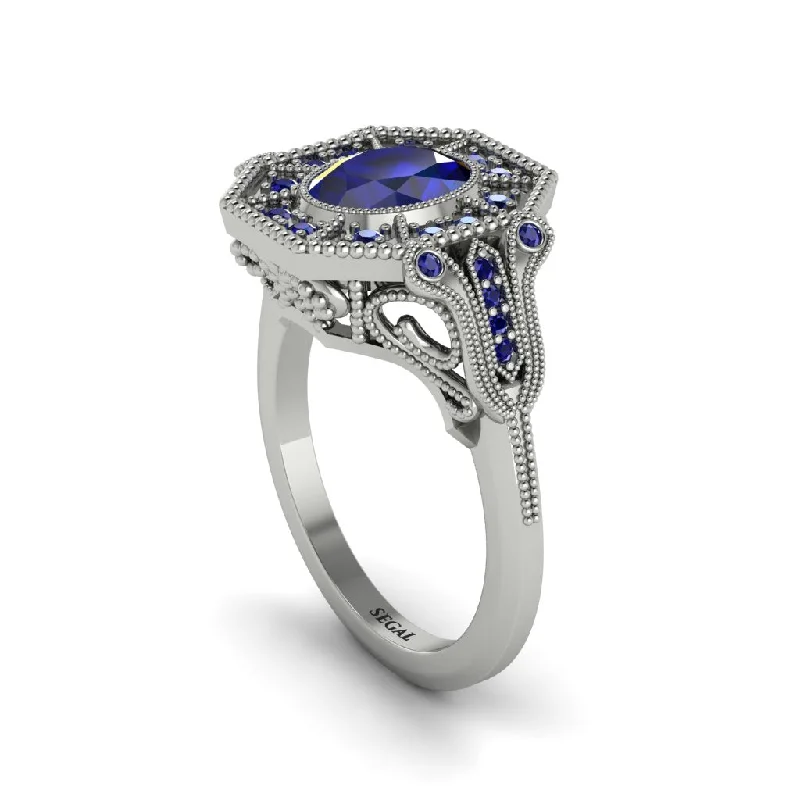 Women’s dazzling engagement ring-Sapphire Oval Cut Art Deco Engagement Ring - Tabitha No. 75