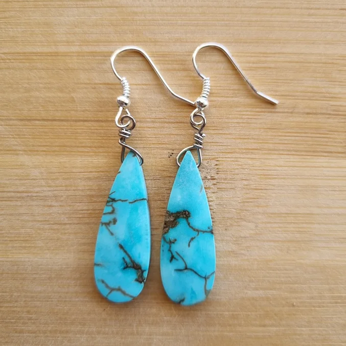 Women’s crystal earrings-Blue Sediment Turquoise Stone - Boho Earrings