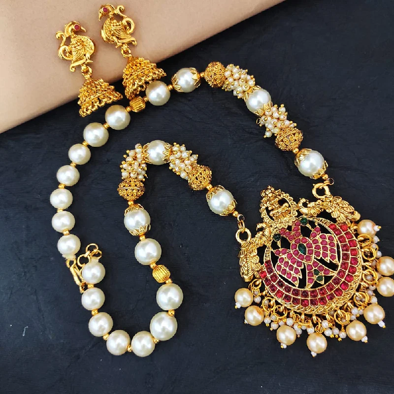 Women’s birthstone necklace-Heera Jewellers Gold Plated Pota Stone Temple Necklace Set