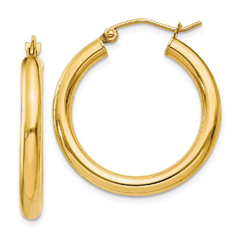 Women’s ear climbers-3mm x 25mm 14k Yellow Gold Classic Round Hoop Earrings