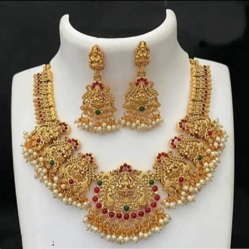 Women’s gold chain necklace-Palak Art Gold Plated Pota Stone And temple Necklace Set