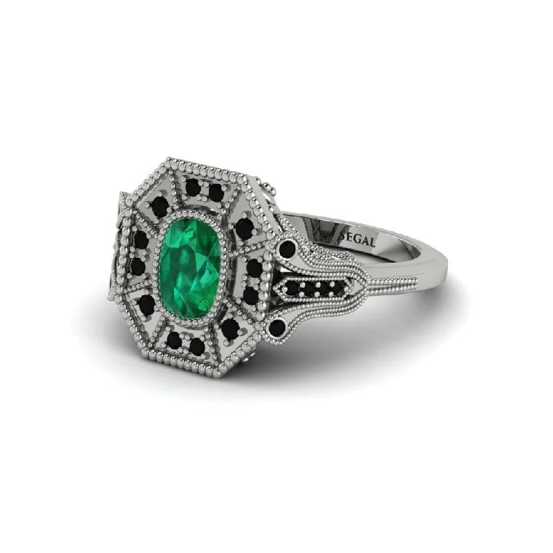 Women’s gemstone wedding ring-Emerald Cushion Cut Art Deco Engagement Ring - Alicia No. 36