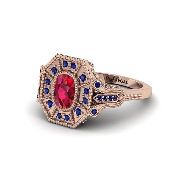 Women’s square diamond ring-Ruby Cushion Cut Art Deco Engagement Ring - Alicia No. 71