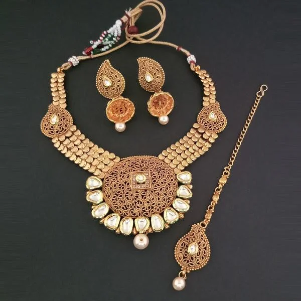 Women’s rainbow necklace-Darshana Jewels AD Stone Choker Copper Necklace Set With Maang Tikka - FAP0138B