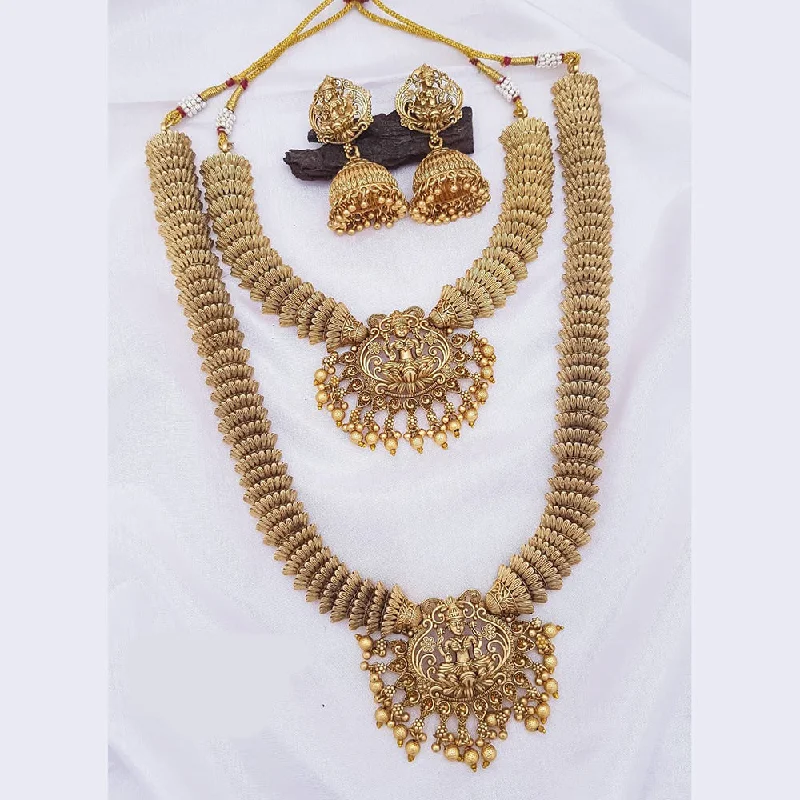 Women’s luxury chain necklace-Sangita Creation Copper Gold Pota Stone Temple Necklace Combo