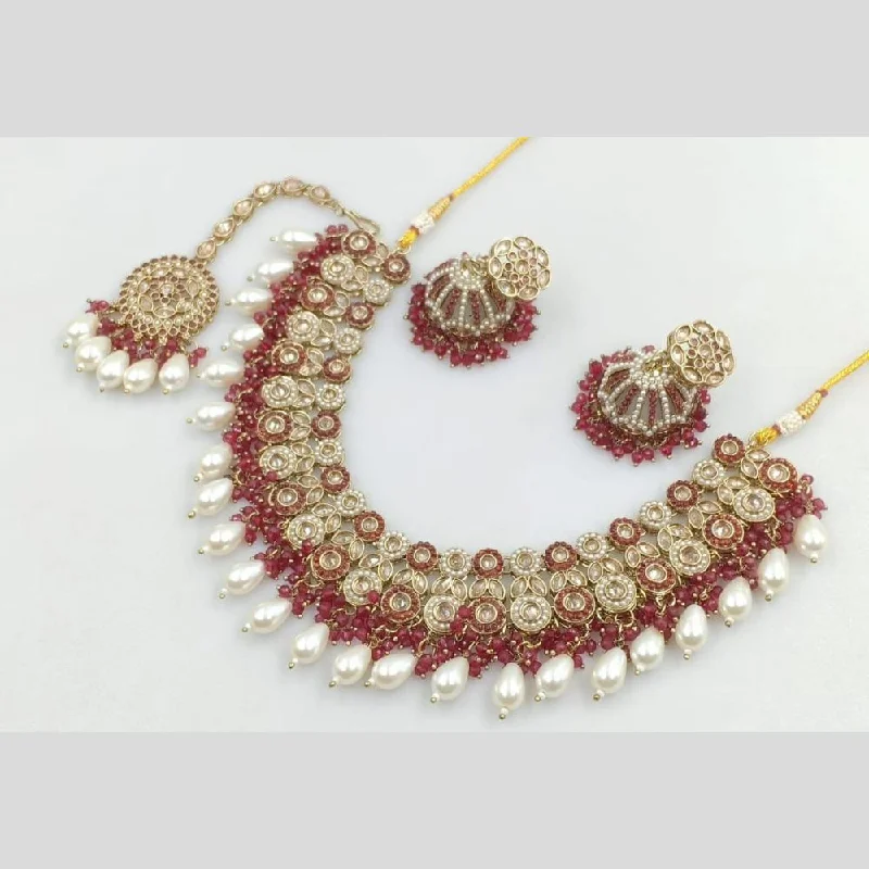 Women’s chunky gold necklace-Manisha Jewellery Gold Plated Crystal Stone And Pearls Necklace Set