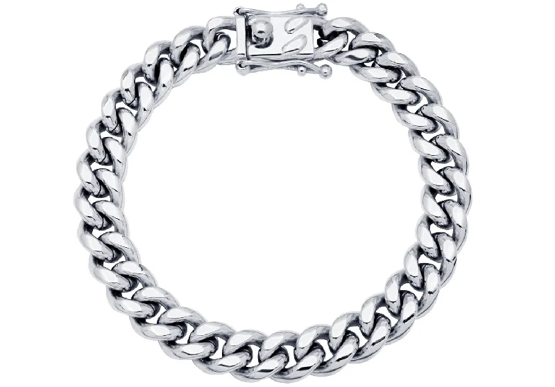 Women’s chunky bracelet-Mens 10mm Stainless Steel Cuban Link Chain Bracelet With Box Clasp