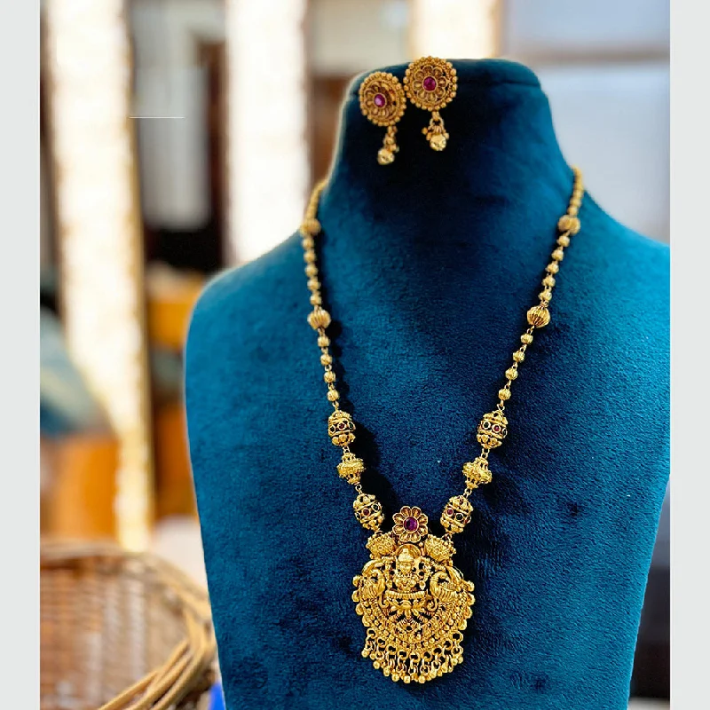 Women’s bohemian-style necklace-Jewel Addiction Copper Gold Plated Pota Stone Temple Necklace Set