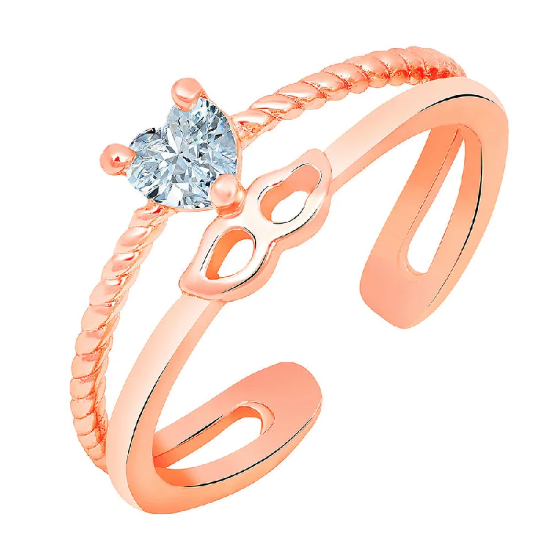 Women’s vintage diamond ring-Mahi Rose Gold Plated Heart and Eyes Mask Shaped Adjustable Finger Ring with Cubic Zirconia for Women (FR1103168ZWhi)