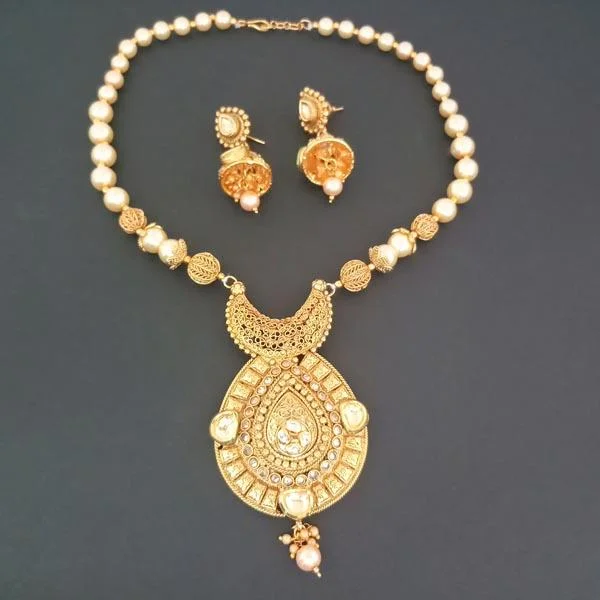 Women’s wire-wrapped necklace-Darshana Jewels AD Stone Pearl Copper Necklace Set - FAP0182A