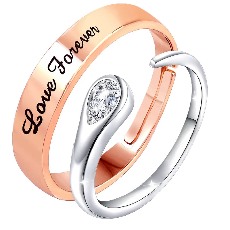 Women’s thin band ring-Mahi Valentine Gifts Love Forever and Open Wrap Adjustable Couple Ring with Cubic Zirconia (FRCO1103184M)