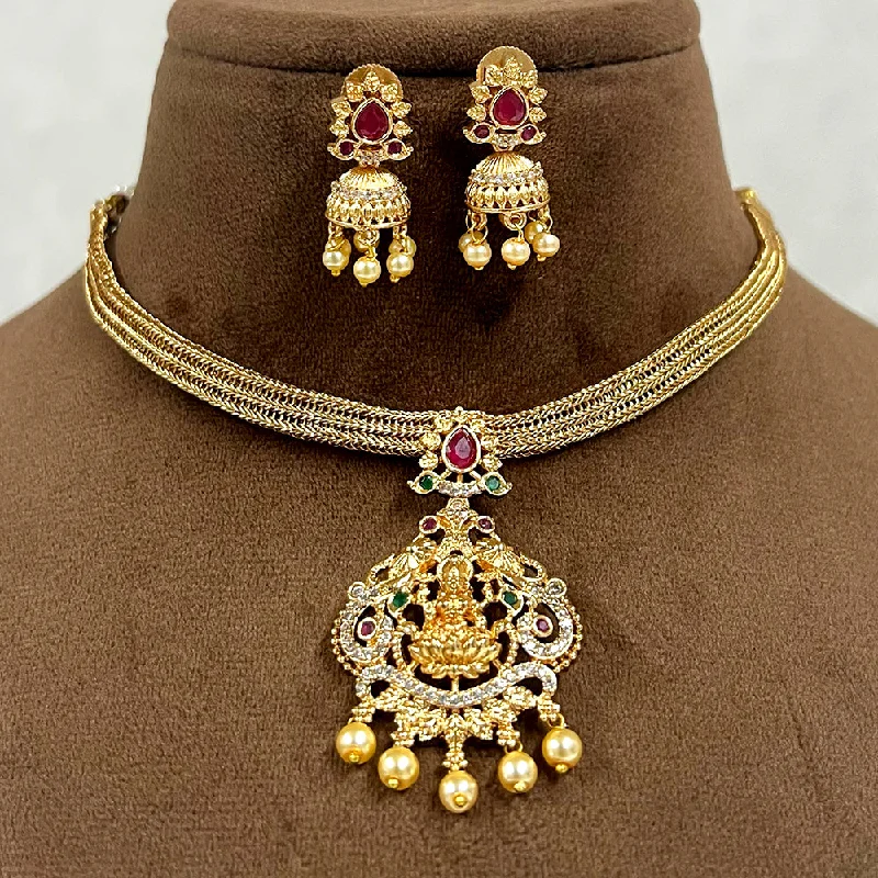 Women’s crystal necklace-Diksha Collection Gold Plated Temple Necklace Set