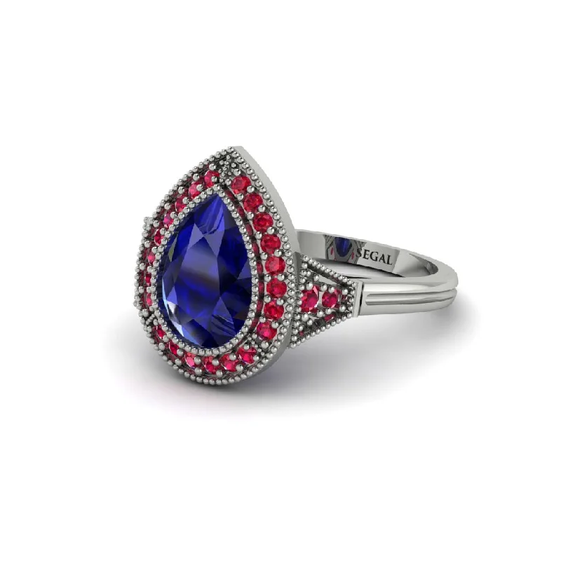 Women’s bridal engagement ring-Pear Cut Sapphire Milgrain Halo Engagement Ring - Daleyza No. 60