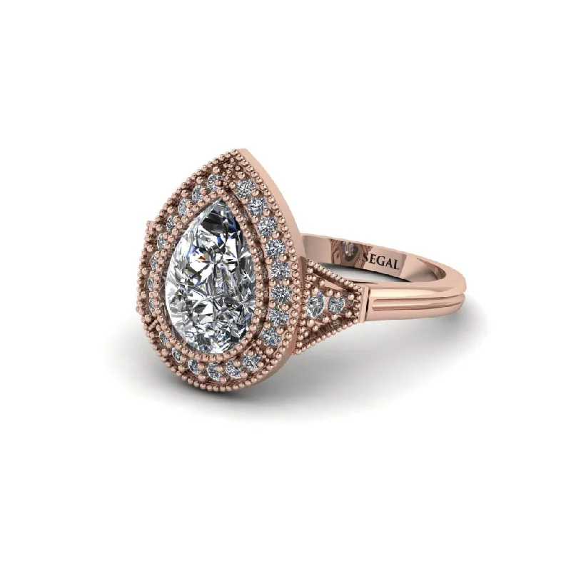 Women’s halo diamond engagement ring-Pear Cut Diamond Milgrain Halo Engagement Ring - Daleyza No. 2